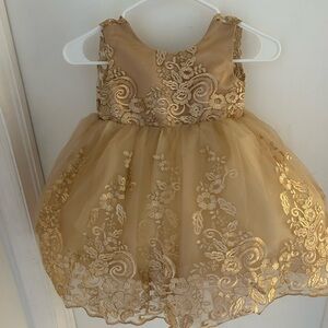 Poofy Gold dress with lace flower detail